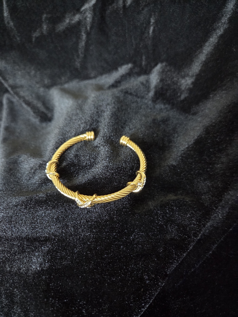 Gold-Tone Twisted Cable Cuff Bracelet with Crystal Accents